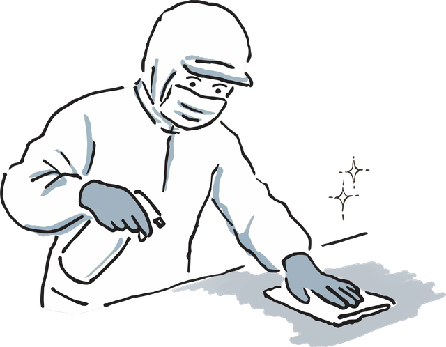 作業台の拭き上げ